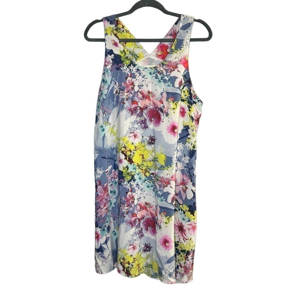 Cynthia Rowley 100% Silk Floral Shift Dress Sz 12 Lined Spring Staple Resortwear